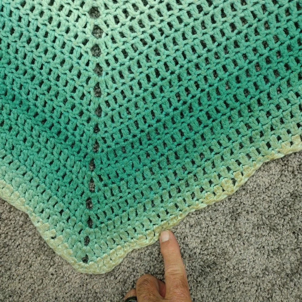 Vtg Handmade Crochet Triangle Shawl Granny Boho Large Open Knit Festival Cottage